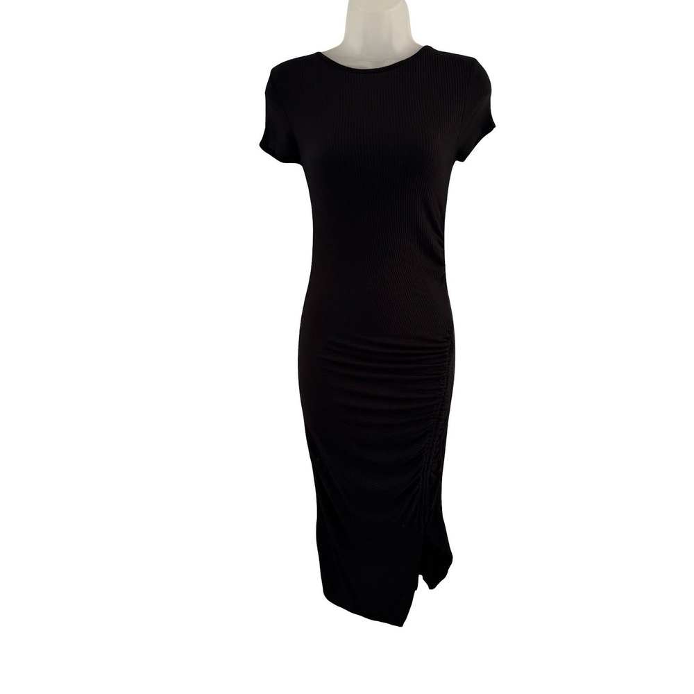 Obsessive Love Los Angeles Dress Womens Small Black Ribbed Bodycon Ruched Midi - Picture 3 of 16